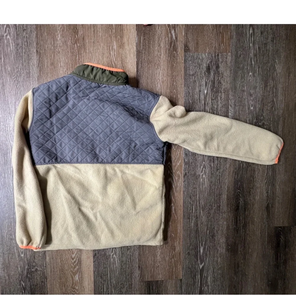 Eddie Bauer Fleece Jacket Kids XL 14/16 Beige Gray Quilted Full Zip Outdoor